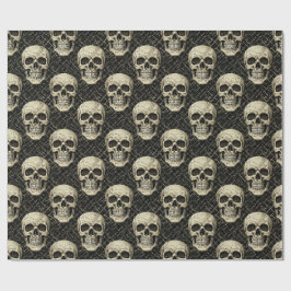 Gothic Cream Schedel Cracked Patroon Cadeaupapier