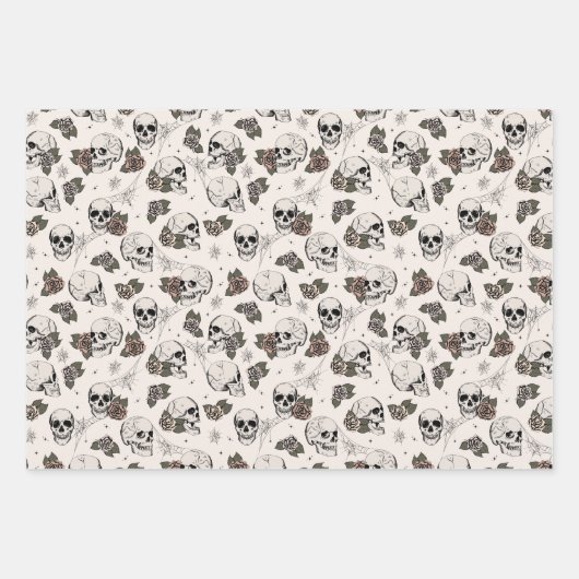 Gothic Cream Skulls en Stripes Halloween Inpakpapier Vel (Voorkant 3)