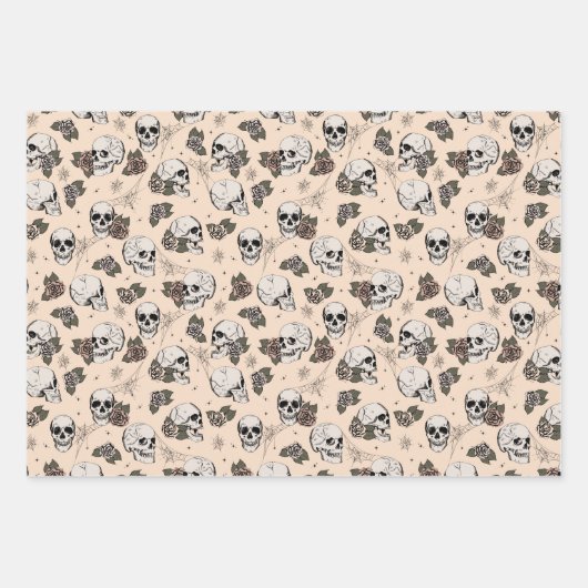 Gothic Cream Skulls en Stripes Halloween Inpakpapier Vel (Voorkant 3)
