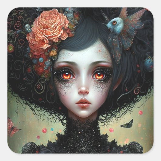 Gothic Creepy Cute Girl Gothic Vierkante Sticker (Voorkant)