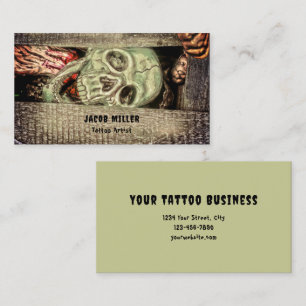 Gothic Creepy Green Skull Head Tattoo Shop Visitekaartje
