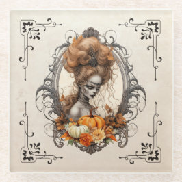Gothic Creepy Lady Pumpkins Glazen Onderzetter