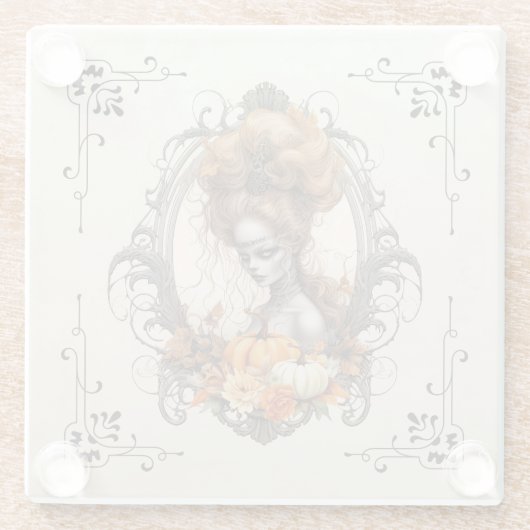 Gothic Creepy Lady Pumpkins Glazen Onderzetter (Achterkant)