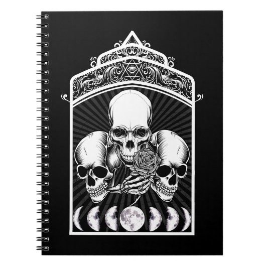 Gothic Creepy Skulls Moon Phases Witchy Crescent Notitieboek (Voorkant)