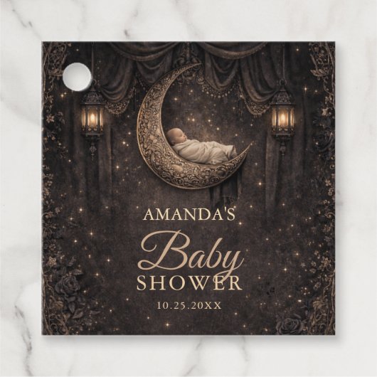Gothic Crescent Moon Stars Baby Shower Bedankjes Labels (Voorkant)