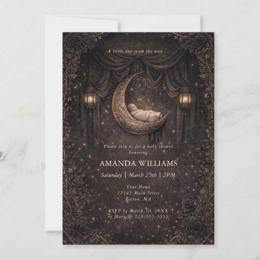 Gothic Crescent Moon Stars Baby Shower Invitation (Voorkant)