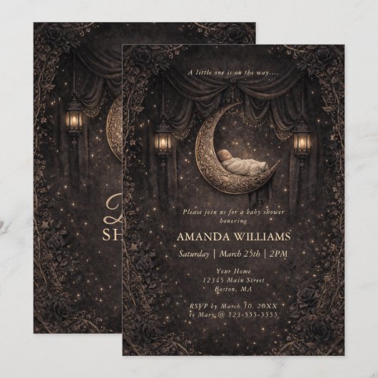 Gothic Crescent Moon Stars Baby Shower Invitation (Voorkant / Achterkant)