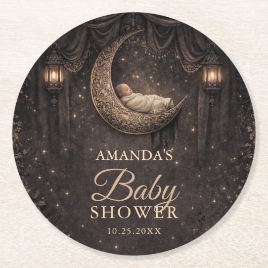 Gothic Crescent Moon Stars Baby Shower Ronde Kartonnen Onderzetter (Voorkant)