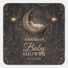 Gothic Crescent Moon Stars Baby Shower Vierkante Sticker
