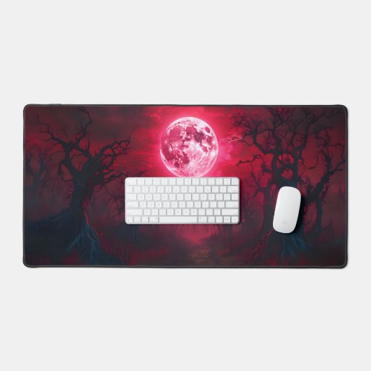 Gothic Crimson Moon Desk Mat – Dark Fantasy Horror (Keyboard & Muis)