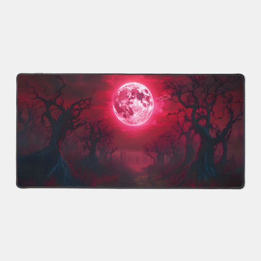 Gothic Crimson Moon Desk Mat – Dark Fantasy Horror (Voorkant)