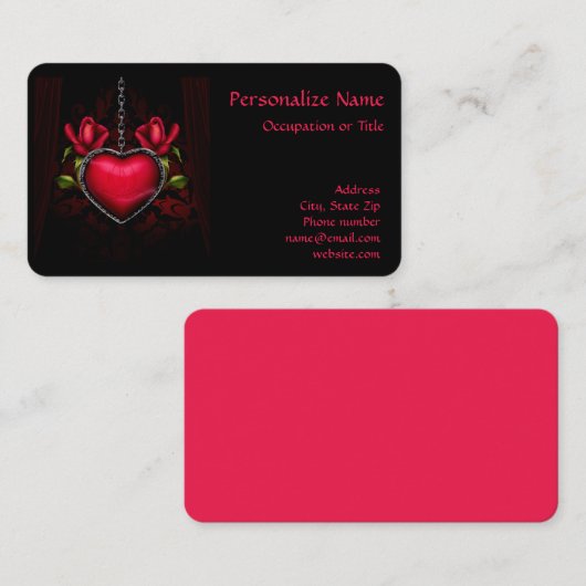 Gothic Crimson Red Heart Romantic Locket Rozen Visitekaartje (Voorkant / Achterkant)