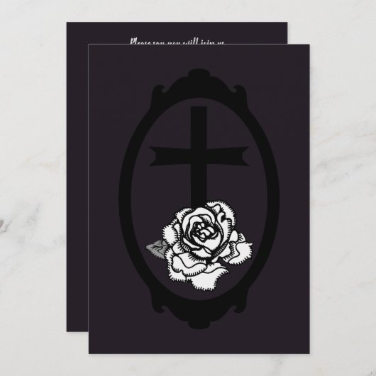 Gothic Cross en Roos Cameo Wedding Invitations Kaart (Voorkant / Achterkant)