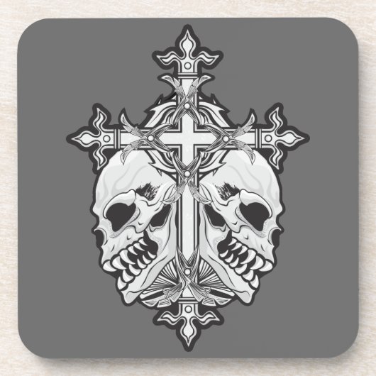 Gothic Cross met Skulls Bier Onderzetter (Voorkant)