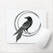 Gothic Crow & Crescent Moon Minimalistische lijnku Muismat (Met muis)