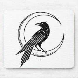 Gothic Crow & Crescent Moon Minimalistische lijnku Muismat