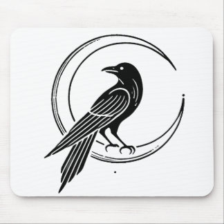 Gothic Crow & Crescent Moon Minimalistische lijnku Muismat