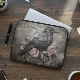 Gothic Crow Dark Academia Floral Laptop Sleeve