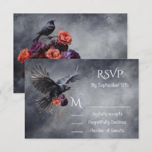 Gothic Crow Floral Bruiloft antwoordkaarten RSVP