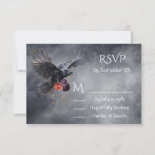 Gothic Crow Floral Bruiloft antwoordkaarten RSVP Kaart (Voorkant)