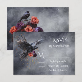 Gothic Crow Floral Bruiloft antwoordkaarten RSVP Kaart