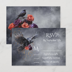Gothic Crow Floral Bruiloft antwoordkaarten RSVP Kaart
