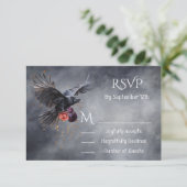 Gothic Crow Floral Bruiloft antwoordkaarten RSVP Kaartje (Staand voorkant)