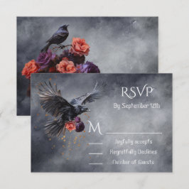 Gothic Crow Floral Bruiloft antwoordkaarten RSVP Kaartje