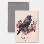 Gothic Crow Floral Dark Academia Magneet (Voorkant / Achterkant)