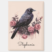 Gothic Crow Floral Dark Academia Magneet (Voorkant)