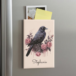 Gothic Crow Floral Dark Academia Magneet