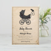 Gothic Crow Floral Stroller Baby shower Invitation Kaart (Staand voorkant)