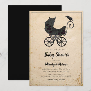 Gothic Crow Floral Stroller Baby shower Invitation Kaart