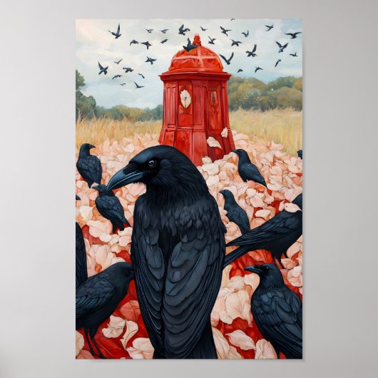 Gothic Crow Gathering Red Monument surreal poster (Voorkant)