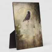 Gothic Crow on Cross Tabletop Plaque met Easel Fotoplaat (Zijkant)