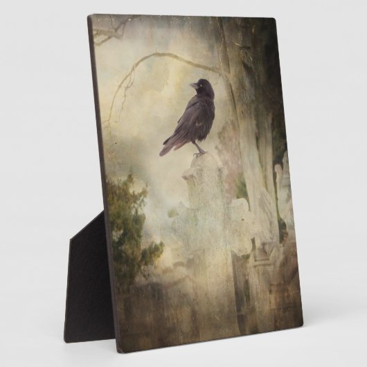 Gothic Crow on Cross Tabletop Plaque met Easel Fotoplaat (Zijkant)