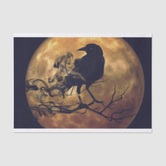 Gothic Crow Oranje Moon Decoupage Tissuepapier