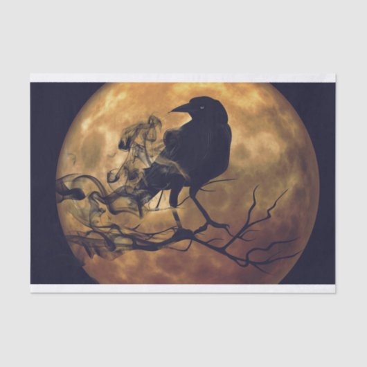 Gothic Crow Oranje Moon Decoupage Tissuepapier (Voorkant)