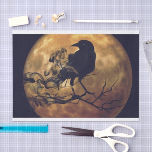 Gothic Crow Oranje Moon Decoupage Tissuepapier (Craft)