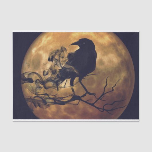 Gothic Crow Oranje Moon Decoupage Tissuepapier (Voorkant)