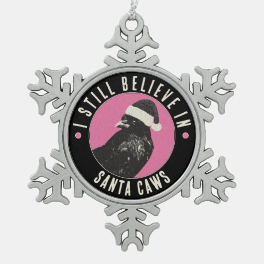 Gothic Crow Santa Caws Pink and Black Holiday Tin Sneeuwvlok Ornament (Voorkant)