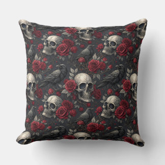 Gothic Crow Skull Print Donker Roos Raven Skull Kussen