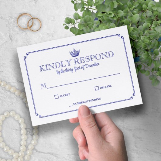 Gothic Crown Royal Blue Medieval or Fantasy RSVP Kaartje