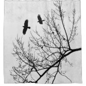 Gothic Crows and Trees Black and White Douchegordijn (Voorkant)