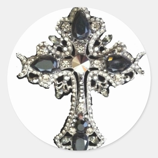 GOTHIC  CRYSTAL CROSS PRINT RONDE STICKER (Voorkant)