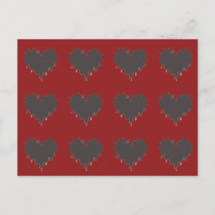 Gothic Curly Edge Black Hearts on Red Briefkaart