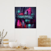 Gothic Cyberpunk Neonoir Abstracte Architectuur Poster (Keuken)
