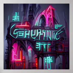 Gothic Cyberpunk Neonoir Abstracte Architectuur Poster