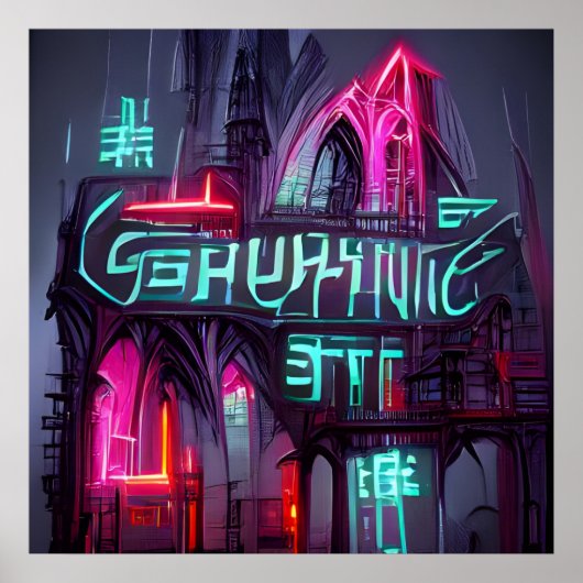 Gothic Cyberpunk Neonoir Abstracte Architectuur Poster (Voorkant)