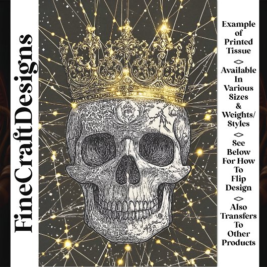 Gothic Cyberpunk Skull & Gold Crown U2 Decoupage Tissuepapier